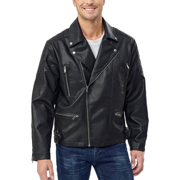 Men Black Faux Leather Bomber Jacket Lightweight Zip Up Slim Fit Coat - Picture 3 of 7